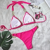 abordables Ensemble de bikinis-Femme Normal Maillots de Bain Bikinis 2 pièces Tanga Maillot de bain Paillettes Vacances Mode Couleur unie Plonger Sans Manches Maillots de bain