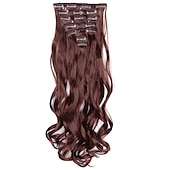 abordables Clip dans les extensions-7 pièces/ensemble 22 postiches ondulés bouclés 16 clips dans de faux cheveux de style clip synthétique dans les extensions de cheveux résistant à la chaleur pour les femmes filles