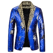 preiswerte Herren Klassische Blazer-Herren Jacke Blazer Sakko Party Strasse warm Atmungsaktiv Pailletten Tasche Herbst Winter Feste Farbe Strassenmode Brautkleider schlicht Steigendes Revers Standard Regular Fit Schwarz Rote Blau