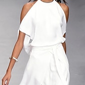 abordables Robes de Diplôme-Robe trapèze femme robe mi-longue blanc noir gris sans manches couleur pure fendu printemps été épaule froide personnalisé élégant élégant ample 2023 s m l xl xxl