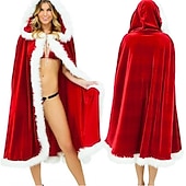 levne Kostýmy-vánoční červený samet s kapucí pláštěnka sexy santa cosplay vánoční kostýmy ženy karnevalový večírek klubové oblečení zimní teplý župan kabát