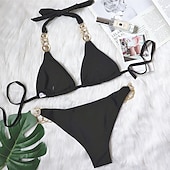 abordables Ensemble de bikinis-Femme Normal Maillots de Bain Bikinis 2 pièces Tanga Maillot de bain Paillettes Vacances Mode Couleur unie Plonger Sans Manches Maillots de bain