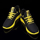abordables Baskets-baskets de sport noires et jaunes pour hommes avec maille respirante et design léger pour le sport et les vêtements décontractés
