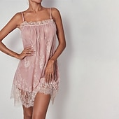 cheap Mini Black Dress-Women&#039;s Valentine Pajamas Sexy Nightgown Dress Pure Color Fashion Lovers Comfort Home Valentine&#039;s Day Bed Lace Straps Sleeveless Summer Spring