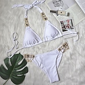 abordables Ensemble de bikinis-Femme Normal Maillots de Bain Bikinis 2 pièces Tanga Maillot de bain Paillettes Vacances Mode Couleur unie Plonger Sans Manches Maillots de bain