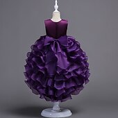 preiswerte Partykleider-kinderkleidung Mädchen Kleid Blumen Hochzeit Party Rüsche Sommer 4-13 Jahre Blau Purpur Grün