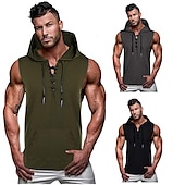 preiswerte Fitness Tank-Tops-Herren Lauf-Tanktop Workout-Tanktop Tasche Mit Kapuze Ärmellos Kapuzensweatshirt Sommer Einfarbig Baumwolle Komfort Weich Feuchtigkeitsableitend Atmungsaktiv Fitnesstraining Sport und Fitness