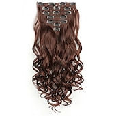 abordables Clip dans les extensions-7 pièces/ensemble 22 postiches ondulés bouclés 16 clips dans de faux cheveux de style clip synthétique dans les extensions de cheveux résistant à la chaleur pour les femmes filles