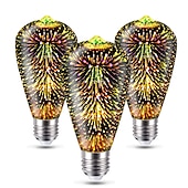 baratos Lâmpadas Filamento de LED-6 peças 3 peças 1 peça lâmpada 3d de fogos de artifício st64 lâmpada led 5w e27 e26 rgb fada estrela brilho decoração lâmpada festa lâmpada de vitral ac220v ac120v