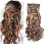 voordelige Synthetische extensies-clip in haarverlenging 20 inch 16 clips lang synthetisch haar hittebestendig haarstukje natuurlijk golvend ombre haarstuk 6 stks/set