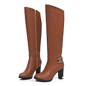preiswerte Modische Stiefel-Kniehohe Damenstiefel mit Schnallendetail und warmem Plüschfutter – stilvolles Winterschuhwerk für die Freizeit und den Abend