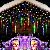 olcso Hálózatra csatlakoztatható elektronika-3,5 m 5 m karácsonyi füzér függöny lámpák 96 leds 216 ledes jégcsap függöny lámpák 220 V tündérfüzér fények karácsonyi újév kerti bevásárlóközpont beltéri kültéri dekoráció eu csatlakozó
