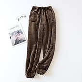 preiswerte Damen Schlafoberteile und -unterteile-Damen Pyjamahose Pjs reine Farbe schlichter Plüsch Komfort Zuhause Alltagsbett Fleece Geschenk lange Hose elastische Taille Herbst Winter Home Outfits