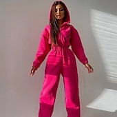 billige Joggedress for kvinner-Dame Aktiv Gatemote Joggedress Buksesett Langermet Med hette Helfarge Avslappet Helg Svart Hvit Rosa Høst vinter Normal