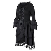 preiswerte Kleider-Gotische Lolita Cocktailkleid Vintage-Kleid Kurz Mini Kleid Steampunk Übergrössen Spitze Einfarbig A-Linie Kostüm Damen Fantasie Steampunk Karneval Maskerade Leistung Date Festival Teenager Erwachsene