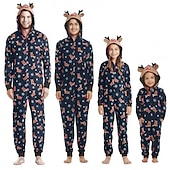 cheap Pajamas-Family Christmas Family Pajamas Pajamas Deer Sports Print Red Royal Blue Green Long Sleeve Mommy And Me Outfits Active Matching Outfits