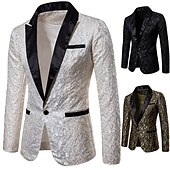 economico Blazer da uomo-Per uomo Giubbotto Giacca Strada Attività commerciale Tenere al caldo Traspirante Tasche Jacquard Autunno Inverno Floreale Streetwear Elegante Bavero a lancia Standard Cotone Standard Nero Bianco