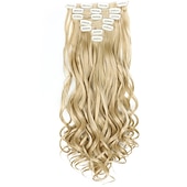 abordables Clip dans les extensions-7 pièces/ensemble 22 postiches ondulés bouclés 16 clips dans de faux cheveux de style clip synthétique dans les extensions de cheveux résistant à la chaleur pour les femmes filles