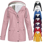 abordables ropa exterior activa para mujer-chaqueta de lluvia para mujer impermeable chaqueta de lana de senderismo invierno al aire libre cálido impermeable polar a prueba de viento con capucha parka prendas de vestir exteriores rompevientos gabardina superior con cremallera completa esquí pesca