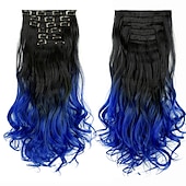 cheap Synthetic  Extensions-Synthetic Hair Curly Clip In Wig Extension 16 Clips In Hair Extension Hair Pieces Fake Hair Extension Synthetic 49 Colors
