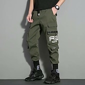 economico Pantaloni cargo-Per uomo Pantaloni cargo Pantaloni Abbigliamento tecnico Vita elastica Multi tasca Alfabetico Geometria All&#039;aperto Sport Lunghezza intera Informale Giornaliero Athleisure Verde militare Nero