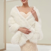 abordables Étole en fourrrure-Châle écharpes en fausse fourrure blanche châles pour femmes élégants sans manches châles de mariage en fausse fourrure avec couleur pure pour mariage d&#039;automne et d&#039;hiver mode à impressionner