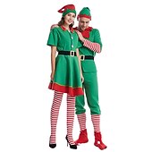 billiga Vuxna juldräkter-jultomten Alf Klänningar Kläder Semester klänning Alvdräkt Herr Pojkar Jul Karnival Maskerad Maskerad Cosplay kostym Jul Vuxna Fest Jul Semester Topp Byxor Skärp Strumpor Hatt