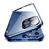お買い得  iPhone用ケース-iPhone 16、iPhone 15 Pro Max Plus、iPhone 13、12、11 Pro Max Mini用マグネティック吸着フルボディ保護両面アンチピープソリッドカラー強化ガラス金属ケース