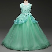 preiswerte Kleider für die Blumenmädchen-kinderkleidung Mädchen Blumenmädchen Kleid Kleid Einfarbig Ärmellos Leistung Hochzeit Party Spitze Rüschen Gitter Kuschelig Prinzessin Polyester Maxi A Linie Kleid Tüll-Kleid Blumenmädchenkleid