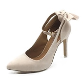 Недорогие Классические насосы-женские красные туфли на шпильке с бантом и ремешком на щиколотке - элегантные замшевые туфли для вечеринок