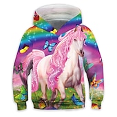 economico Animali 3D della Ragazza-Da ragazza 3D Cavallo Felpa con cappuccio Manica lunga Stampa 3D Autunno Inverno Attivo Bambino 3-12 anni Esterno Giornaliero