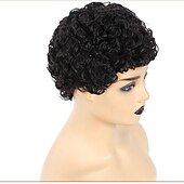voordelige Kaploze pruiken van echt haar-Echt haar Pruik Kort Afro krullend Pixie-kapsel Natuur Zwart Dames Feest Modieus Zonder kap Braziliaans haar Dames Zwart Vakantie Feest / Uitgaan Dagelijks
