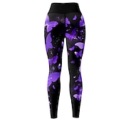 abordables Leggings y mallas de yoga-Mujer Pantalones de yoga Levantamiento de tope Control de barriga Alta cintura Entrenamiento de gimnasio Corriendo Aptitud física Calzas Cortas Mariposa Amarillo Rojo Azul Otoño Invierno Deportes
