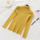 voordelige Effen kleuren-Dames Trui Basic Casual Effen Kleur Geribd Coltrui Gebreid Dun Lange mouw breien Dagelijks Zwart Wit Herfst Winter