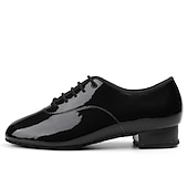 baratos Sapatos de Dança para Homem-sapatos de dança de salão masculinos em couro envernizado preto – design com cadarço e sola de camurça para um desempenho suave