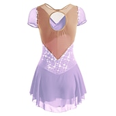 cheap Figure Skating Dresses-Figure Skating Dress Women's Girls' Ice Skating Dress Outfits White Purple Red Mesh Spandex High Elasticity Training Leisure Sports Practice Skating Wear Anatomic Design Handmade Patchwork Classic