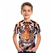abordables Animales 3D para Niño-Niños Chico Camiseta Manga Corta Bleu Ciel Azul cielo Azul marinero Impresión 3D Dinosaurio Animal Escuela Diario Interior Básico Fresco 3-12 años / Verano