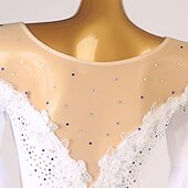 baratos vestido de competição-Patinação Artística Vestido Fru-Fru Cristal / Strass Mulheres Para Meninas Treino Espetáculo Meia Manga Alto Com Transparência Elastano