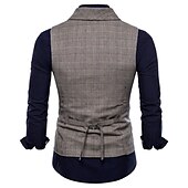 cheap Men&#039;s Vest-Men&#039;s Vest Waistcoat Business Wedding Party Active Smart Casual Spring Fall Polyester Plaid Double Breasted Shirt Collar Slim Brown Light Grey Dark Gray Vest