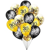 billige temafestdekorasjon-15 stk 30-årsdag lateksballonger trettijubileumsfestdekorasjon svart gull temafest ballong bursdagsfestutstyr