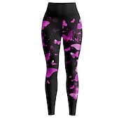 abordables Leggings y mallas de yoga-Mujer Pantalones de yoga Levantamiento de tope Control de barriga Alta cintura Entrenamiento de gimnasio Corriendo Aptitud física Calzas Cortas Mariposa Amarillo Rojo Azul Otoño Invierno Deportes