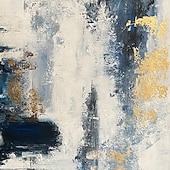 cheap Abstract Paintings-Handmade Oil Painting Canvas Wall Art Decoration Abstract Golden and Blue and White Landscape for Home Decor Rolled Frameless Unstretched Painting