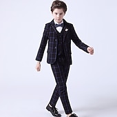 cheap Boy&#039;s Formal Suit-3 Pieces Ring Bearer Suit Boys Kids Suit Formal Suit Suit &amp; Blazer Formal Set Tank &amp; Pants Party Special Occasion Basic Gentle Plaid Black Light Blue Cotton