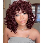 cheap Black &amp; African Wigs-Curly Wigs for Black Women 14&#039;&#039; Short Silver Grey Wavy Bob Hair Wig with Bangs Natural Heat Resistant Synthetic Wigs