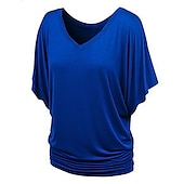 ieftine tricou simplu-tricou de damă plus mărime tricou visiniu îmbrăcăminte de stradă ocazional preppy mânecă liliac cu mânecă cu jumătate de mânecă obișnuit topuri obișnuite cu gât în v ieșiri zilnic în weekend negru