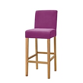 cheap Dining Chair Cover-Stretch Velvet Bar Stool Cover Burgundy Counter Height Pub Chair Slipcover for Dining Room Cafe Non Slip with Elastic BottomThick Soft Style