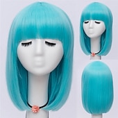 voordelige Feestpruiken-Vrouwen Oranje Korte Cosplay Pruik met Pony Bob Haarstijl Hittebestendige Vezel Synthetische Rechte Haar Halloween Pruiken