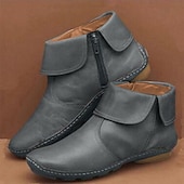 abordables Botines-Mujer Botas Tallas Grandes Color sólido Botines Botines Tacón Plano Dedo redondo PU Vino Negro Marrón