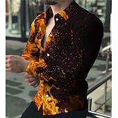 abordables Modèle 3D-Homme Flamme Chemise Chemise boutonnée manche longue Mode Design Décontractées du quotidien Vacances Sortie Printemps été Col rabattu Impression 3D Bouton bas Jaune clair Jaune Violet Vert