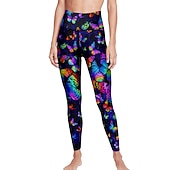 abordables Leggings y mallas de yoga-Mujer Pantalones de yoga Levantamiento de tope Control de barriga Alta cintura Entrenamiento de gimnasio Corriendo Aptitud física Calzas Cortas Mariposa Azul Marino Oscuro Morado Otoño Invierno